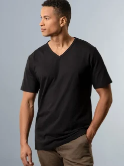 T Shirt aus Biobaumwolle mit V-Ausschnitt Schwarz