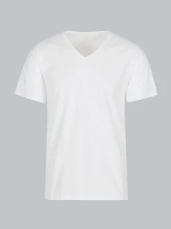 T Shirt aus Biobaumwolle mit V-Ausschnitt Weiss