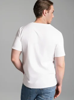 T Shirt aus Biobaumwolle mit V-Ausschnitt Weiss