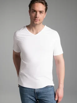 T Shirt aus Biobaumwolle mit V-Ausschnitt Weiss