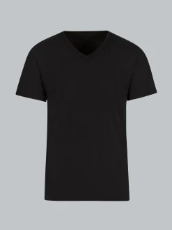 T Shirt aus Biobaumwolle mit V-Ausschnitt Schwarz