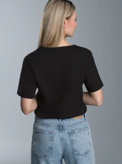 T Shirt aus Biobaumwolle mit V-Ausschnitt Schwarz