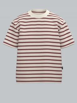 T Shirt in Ringeloptik Mahagoni