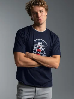 T Shirt mit Leuchtturm Motiv Navy