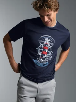 T Shirt mit Leuchtturm Motiv Navy