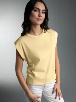 T Shirt mit modischen Falten Vanille