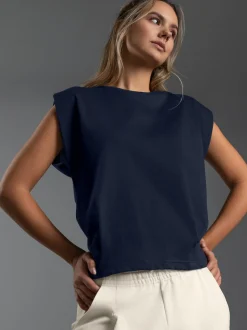 T Shirt mit modischen Falten Navy