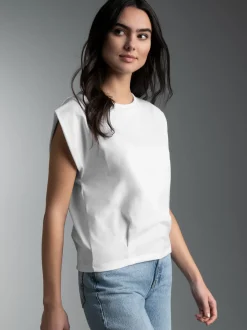 T Shirt mit modischen Falten Weiss