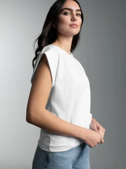 T Shirt mit modischen Falten Weiss