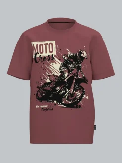 T Shirt mit Printmotiv "Moto Cross" Mahagoni