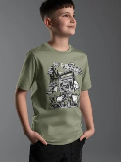 T Shirt mit Printmotiv "Music-Box" Salbei