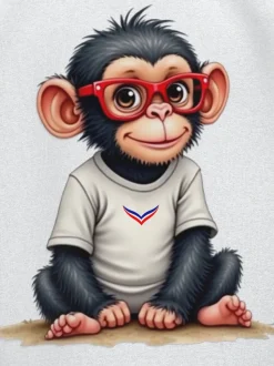 T Shirt mit süßem "Baby Affe Junge" Print Weiss
