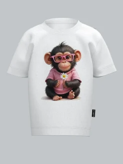 T Shirt mit süßem "Baby Affe Mädchen" Print Weiss