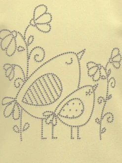 T Shirt mit Vogel Motiv aus Strass-Steinen Vanille