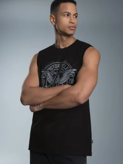 Tanktop mit großem Motorrad-Print Schwarz