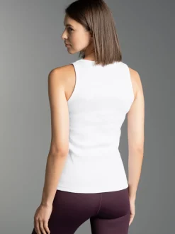 Träger-Shirt elastischer Doppelripp Weiss