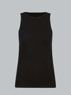 Träger-Shirt elastischer Doppelripp Schwarz