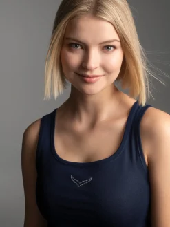 Trägershirt mit Kristallsteinen Navy