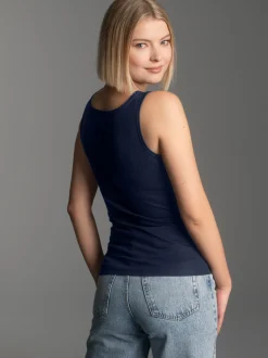 Trägershirt mit Kristallsteinen Navy