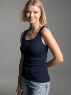 Trägershirt mit Kristallsteinen Navy