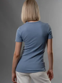 T-Shirt aus Baumwolle/Elastan Pearl-blue