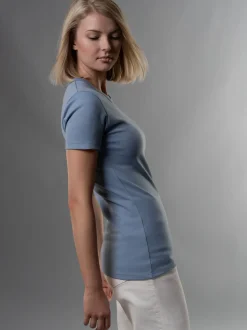 T-Shirt aus Baumwolle/Elastan Pearl-blue