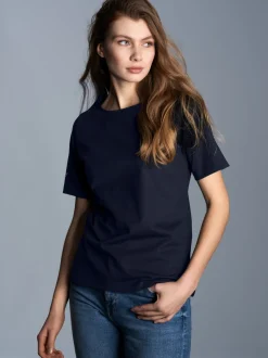 T-Shirt DELUXE Baumwolle mit Kristallsteinen Navy