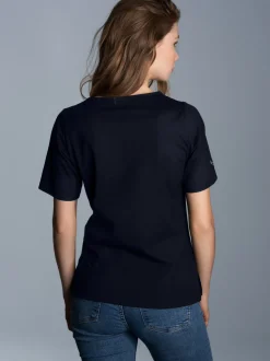 T-Shirt DELUXE Baumwolle mit Kristallsteinen Navy