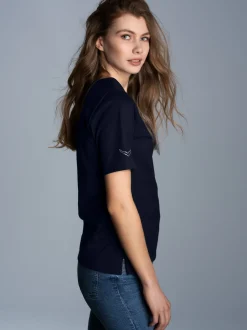 T-Shirt DELUXE Baumwolle mit Kristallsteinen Navy