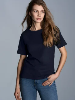 T-Shirt DELUXE Baumwolle mit Kristallsteinen Navy