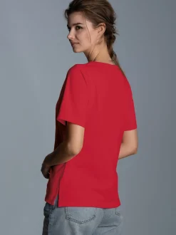 T-Shirt DELUXE Baumwolle mit Kristallsteinen Kirsch