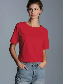 T-Shirt DELUXE Baumwolle mit Kristallsteinen Kirsch