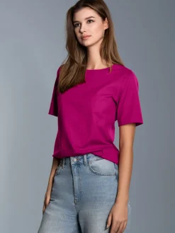 T-Shirt DELUXE Baumwolle mit Kristallsteinen Magenta
