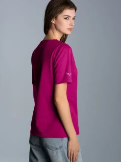 T-Shirt DELUXE Baumwolle mit Kristallsteinen Magenta