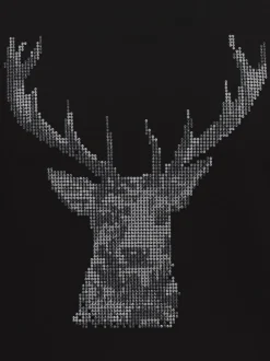 T-Shirt Glitzer-Hirsch Schwarz