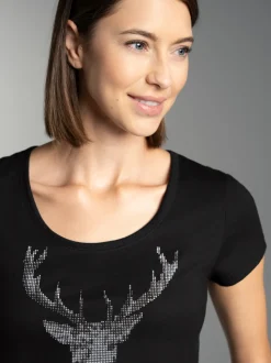 T-Shirt Glitzer-Hirsch Schwarz