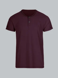 T-Shirt Knopfleiste aus Biobaumwolle Aubergine-C2C
