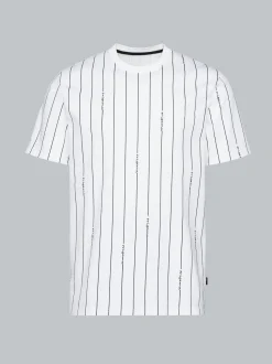 T-Shirt mit Allover Streifen-Muster Weiss