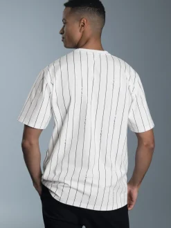 T-Shirt mit Allover Streifen-Muster Weiss