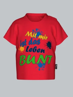 T-Shirt mit buntem Spruch-Print Kirsch