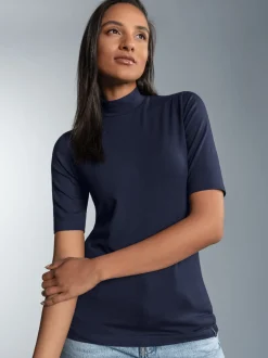 T-Shirt mit elastischem Stehkragen Navy