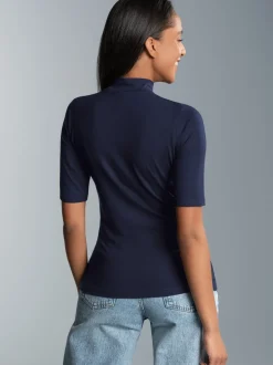T-Shirt mit elastischem Stehkragen Navy