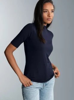 T-Shirt mit elastischem Stehkragen Navy