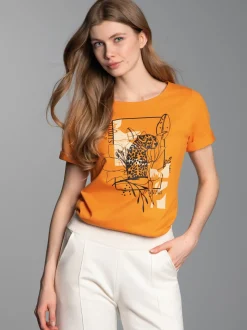 T-Shirt mit floralem Leo-Print Curry