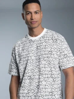 T-Shirt mit freundlichem Smiley-Muster Weiss