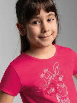 T-Shirt mit glitzerndem Giraffen-Printmotiv Koralle