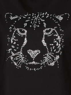 T-Shirt mit glitzerndem Leopardenprint Schwarz