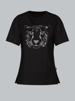 T-Shirt mit glitzerndem Leopardenprint Schwarz