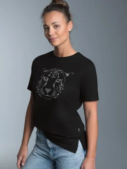 T-Shirt mit glitzerndem Leopardenprint Schwarz