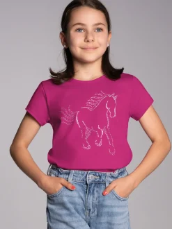 T-Shirt mit glitzerndem Pferde-Printmotiv Hibiskus